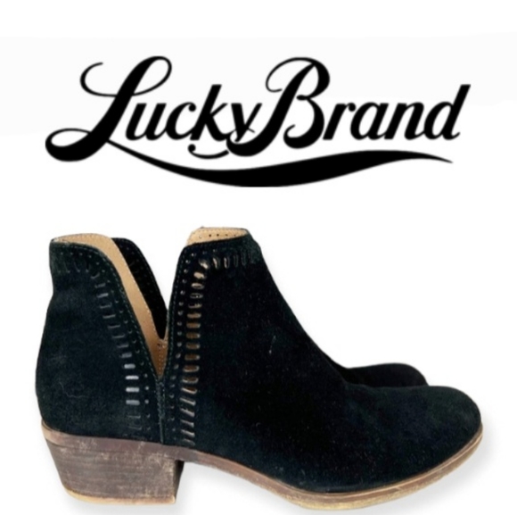 Lucky Brand Shoes - LUCKY BRAND Bustina Suede Laser V-Cut Perforated Slip-On Ankle Booties EUC
